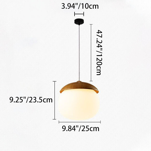 Contemporary Scandinavian Nut Glass Iron Wood 1-Light Pendant Light For Bedroom