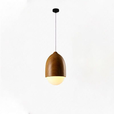 Contemporary Scandinavian Nut Glass Iron Wood 1-Light Pendant Light For Bedroom
