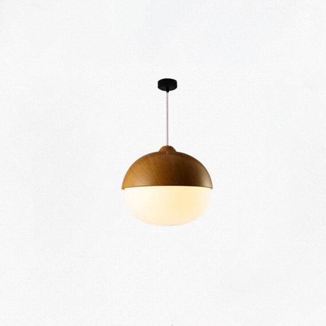 Contemporary Scandinavian Nut Glass Iron Wood 1-Light Pendant Light For Bedroom