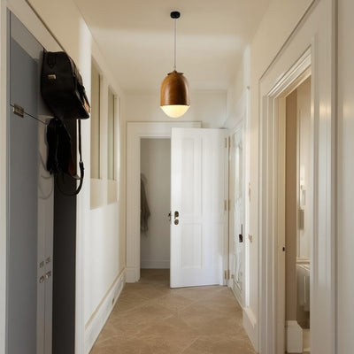 Contemporary Scandinavian Nut Glass Iron Wood 1-Light Pendant Light For Bedroom