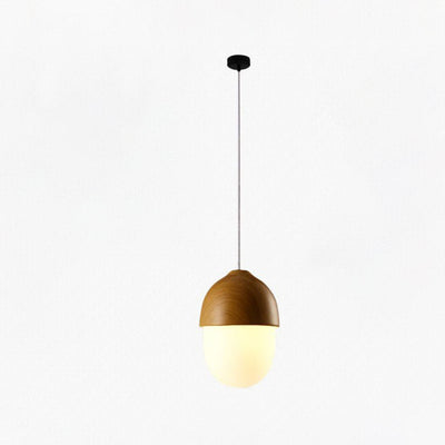 Contemporary Scandinavian Nut Glass Iron Wood 1-Light Pendant Light For Bedroom