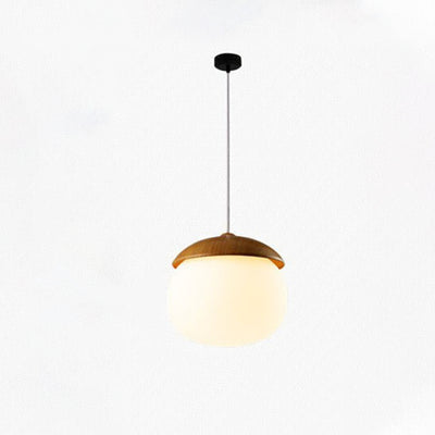 Contemporary Scandinavian Nut Glass Iron Wood 1-Light Pendant Light For Bedroom