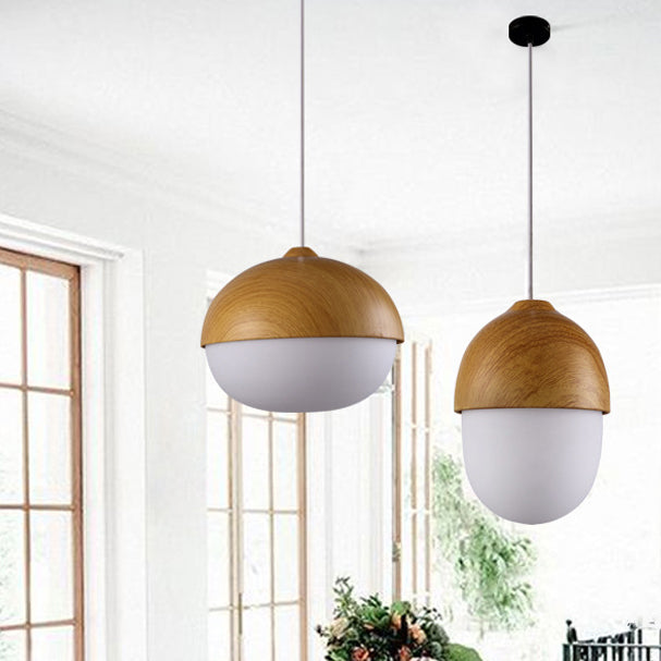 Contemporary Scandinavian Nut Glass Iron Wood 1-Light Pendant Light For Bedroom