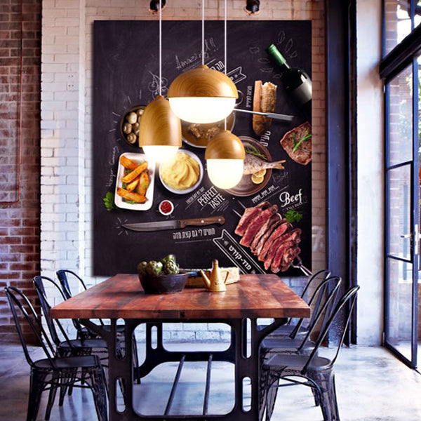 Contemporain Scandinave Verre de Noix Fer Bois Suspension 1 Lumière Pour Chambre 
