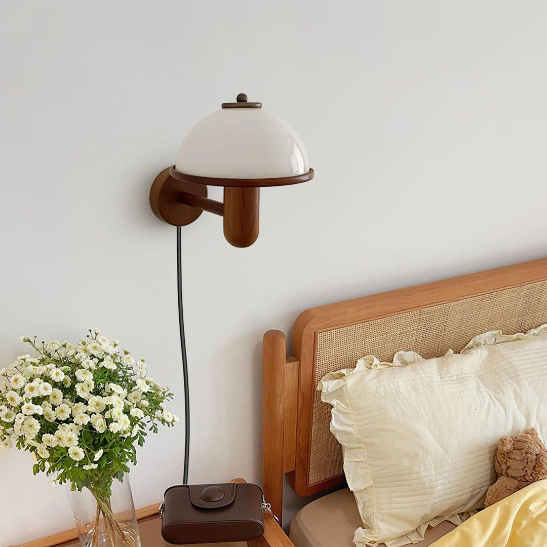 Applique murale traditionnelle vintage demi-cercle en bois massif acrylique 1 lumière pour chambre 
