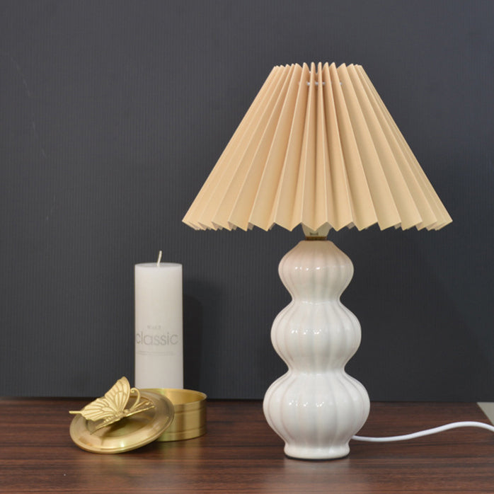 Moderne Art Deco Kegelförmige Kürbis-Keramik PP 1-Licht Tischlampe für das Schlafzimmer 