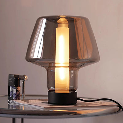 Modern Minimalist Mushroom Trapezoid Hardware Glass 1-Light Table Lamp For Bedroom