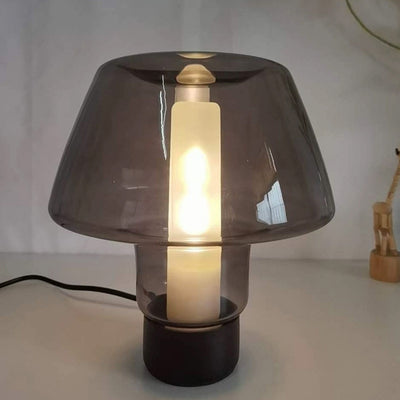 Modern Minimalist Mushroom Trapezoid Hardware Glass 1-Light Table Lamp For Bedroom