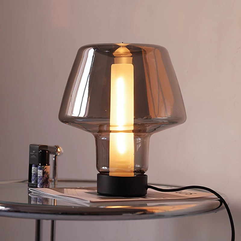 Modern Minimalist Mushroom Trapezoid Hardware Glass 1-Light Table Lamp For Bedroom