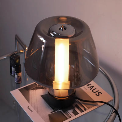 Modern Minimalist Mushroom Trapezoid Hardware Glass 1-Light Table Lamp For Bedroom