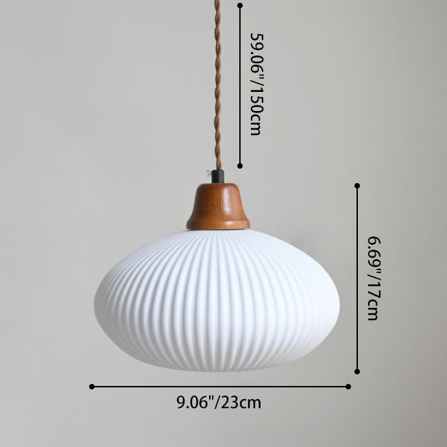 Moderne minimalistische elliptische Halbkreis-Keramik-Eisen-Holz 1-Licht-Pendelleuchte für das Schlafzimmer 