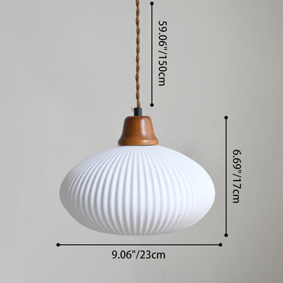 Modern Minimalist Elliptical Semicircle Ceramic Iron Wood 1-Light Pendant Light For Bedroom