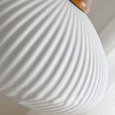 Modern Minimalist Elliptical Semicircle Ceramic Iron Wood 1-Light Pendant Light For Bedroom