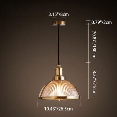 Traditional Rustic Semicircular Iron Glass 1-Light Pendant Light For Dining Room