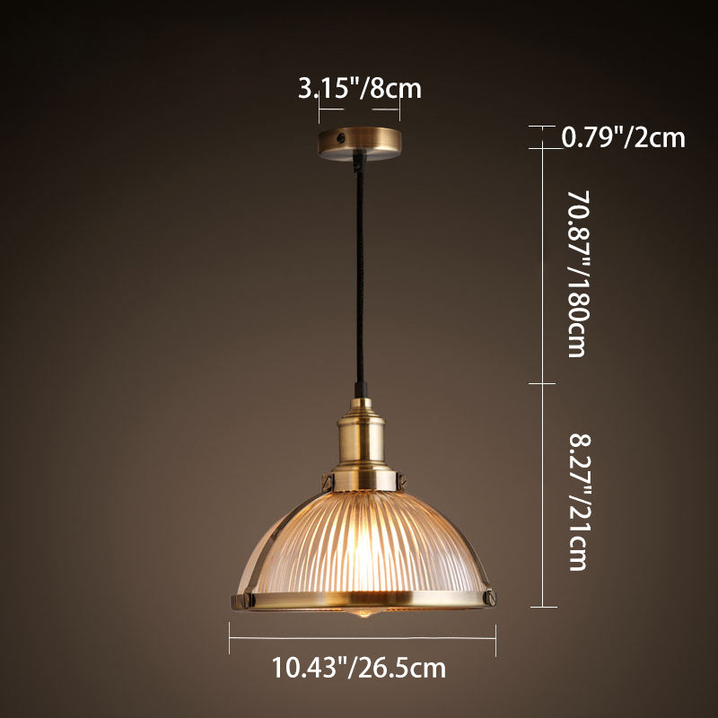 Traditional Rustic Semicircular Iron Glass 1-Light Pendant Light For Dining Room