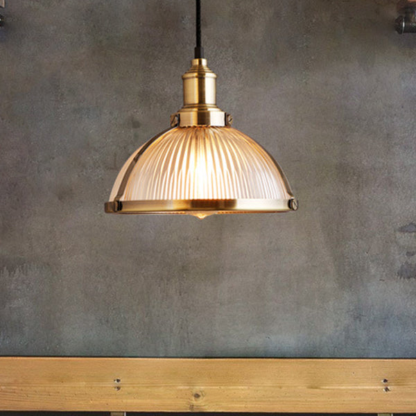 Traditional Rustic Semicircular Iron Glass 1-Light Pendant Light For Dining Room