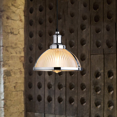 Traditional Rustic Semicircular Iron Glass 1-Light Pendant Light For Dining Room