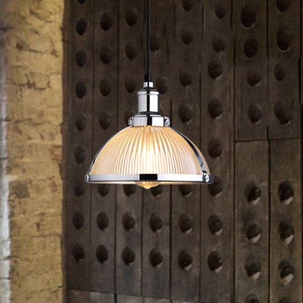 Traditional Rustic Semicircular Iron Glass 1-Light Pendant Light For Dining Room