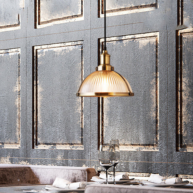 Traditional Rustic Semicircular Iron Glass 1-Light Pendant Light For Dining Room
