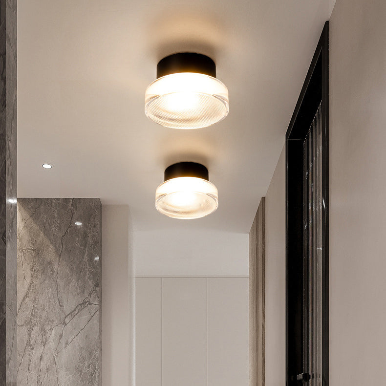 Contemporary Scandinavian Round Cylindrical Iron Acrylic LED Semi-Flush Mount Ceiling Light For Bedroom