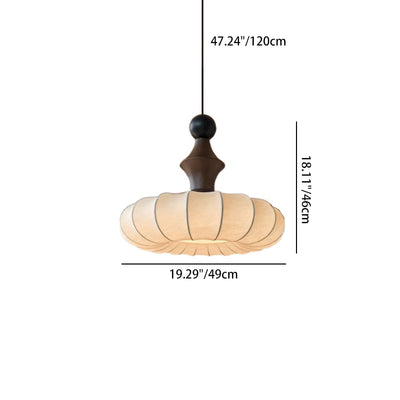 Traditional Chinese Circular Ball Ring Wood Fabric 1-Light Pendant Light For Bedroom