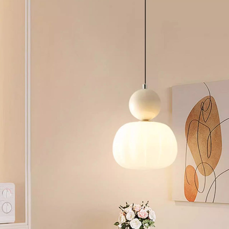 Contemporary Scandinavian Pumpkin Shell Iron Acrylic 1-Light Pendant Light For Bedroom