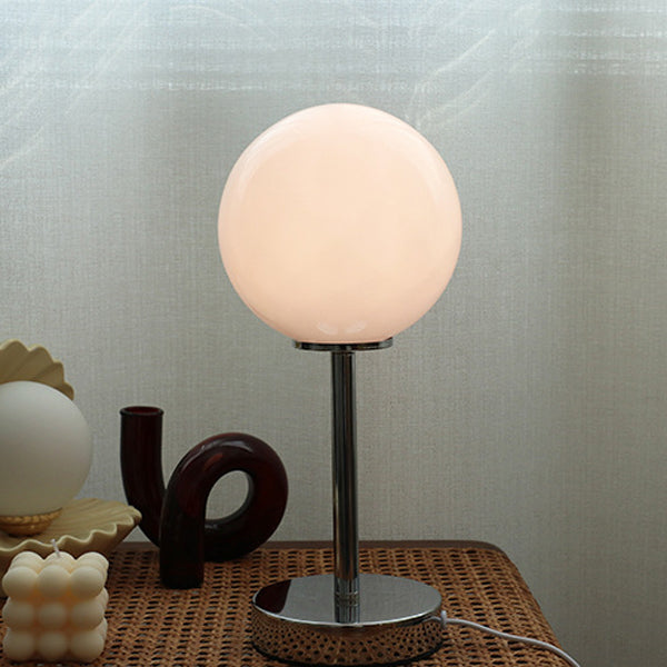 Modern Minimalist Spherical Half Circle Iron Glass 1-Light Table Lamp For Bedroom