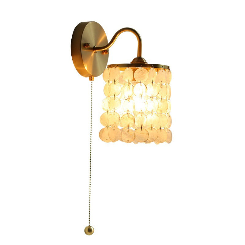 Contemporary Luxury Shell Round Base Crystal Iron 1-Light Wall Sconce Lamp For Bedroom