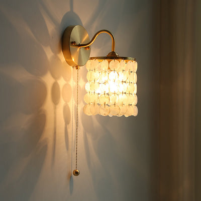 Contemporary Luxury Shell Round Base Crystal Iron 1-Light Wall Sconce Lamp For Bedroom