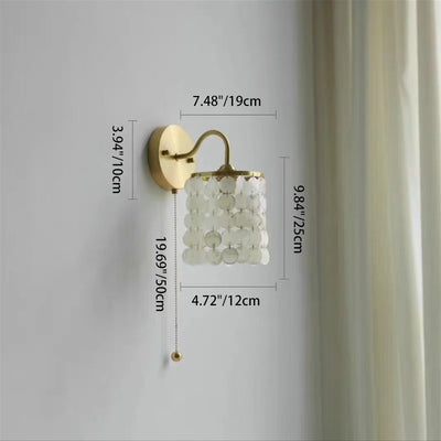 Contemporary Luxury Shell Round Base Crystal Iron 1-Light Wall Sconce Lamp For Bedroom