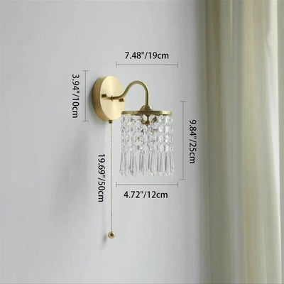 Contemporary Luxury Shell Round Base Crystal Iron 1-Light Wall Sconce Lamp For Bedroom