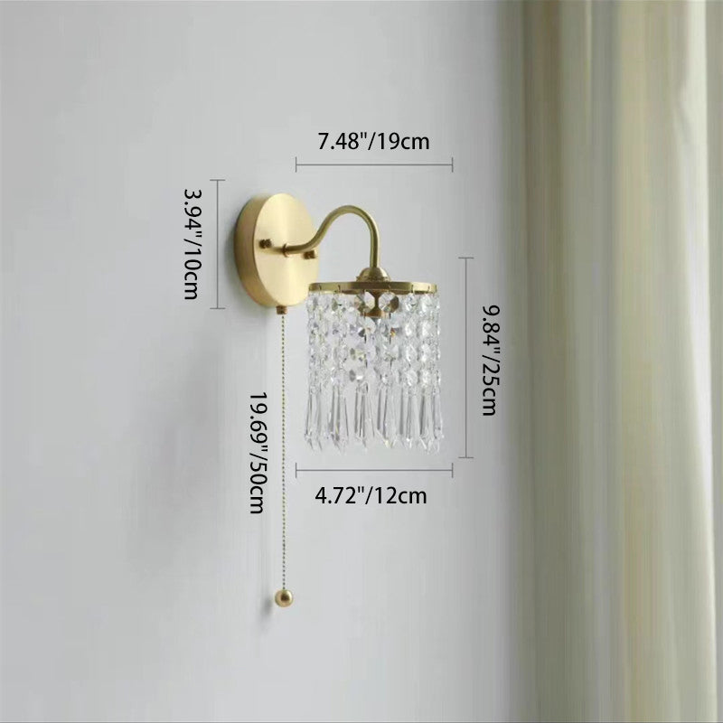 Contemporary Luxury Shell Round Base Crystal Iron 1-Light Wall Sconce Lamp For Bedroom
