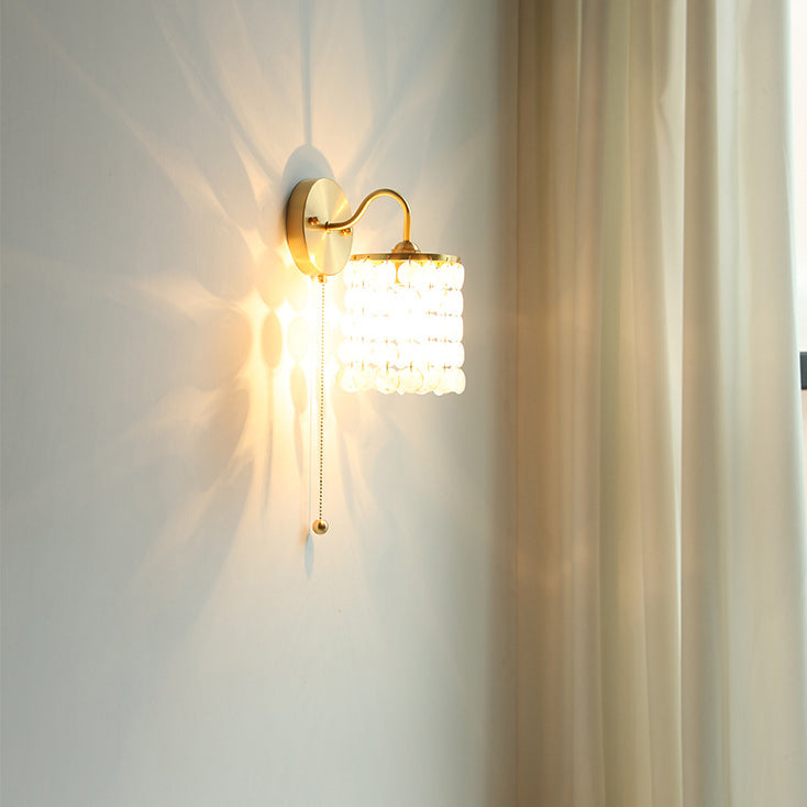 Contemporary Luxury Shell Round Base Crystal Iron 1-Light Wall Sconce Lamp For Bedroom