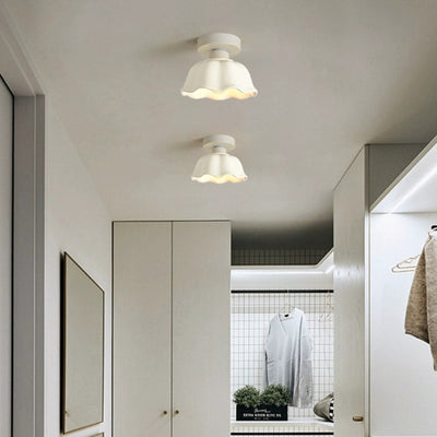 Modern Minimalist Round Flower Iron Ceramic 1-Light Semi-Flush Mount Ceiling Light For Hallway