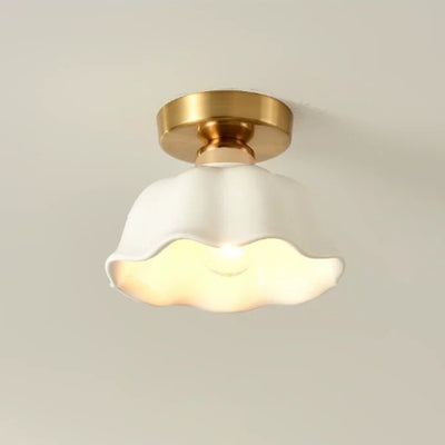 Modern Minimalist Round Flower Iron Ceramic 1-Light Semi-Flush Mount Ceiling Light For Hallway