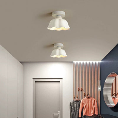 Modern Minimalist Round Flower Iron Ceramic 1-Light Semi-Flush Mount Ceiling Light For Hallway
