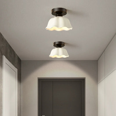 Modern Minimalist Round Flower Iron Ceramic 1-Light Semi-Flush Mount Ceiling Light For Hallway