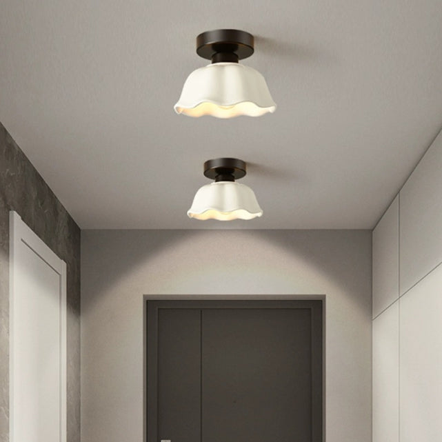 Modern Minimalist Round Flower Iron Ceramic 1-Light Semi-Flush Mount Ceiling Light For Hallway