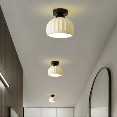 Modern Minimalist Round Flower Iron Ceramic 1-Light Semi-Flush Mount Ceiling Light For Hallway