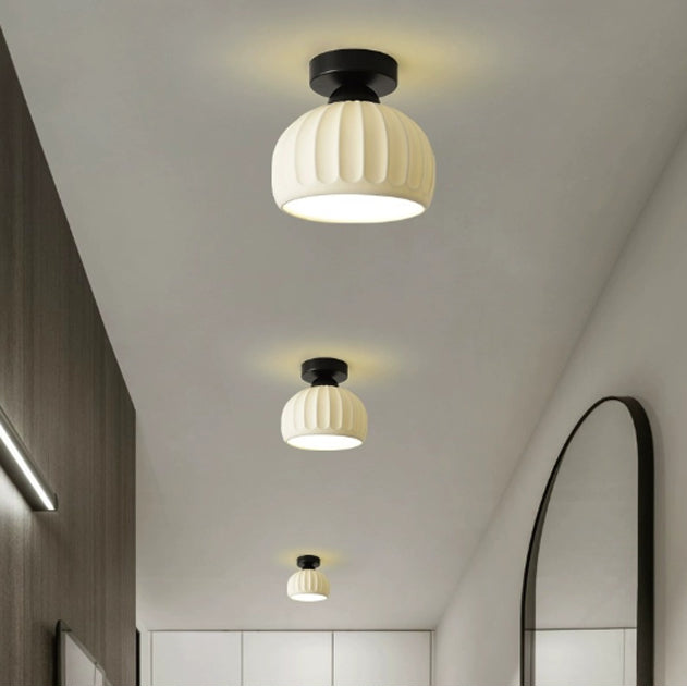 Modern Minimalist Round Flower Iron Ceramic 1-Light Semi-Flush Mount Ceiling Light For Hallway