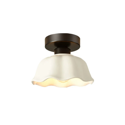 Modern Minimalist Round Flower Iron Ceramic 1-Light Semi-Flush Mount Ceiling Light For Hallway