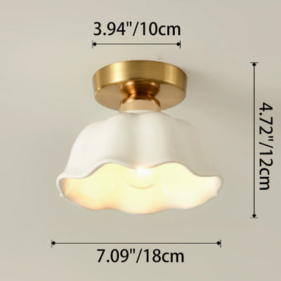 Modern Minimalist Round Flower Iron Ceramic 1-Light Semi-Flush Mount Ceiling Light For Hallway