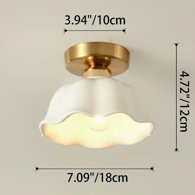 Modern Minimalist Round Flower Iron Ceramic 1-Light Semi-Flush Mount Ceiling Light For Hallway