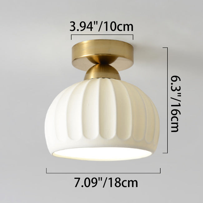 Modern Minimalist Round Flower Iron Ceramic 1-Light Semi-Flush Mount Ceiling Light For Hallway