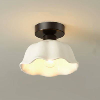 Modern Minimalist Round Flower Iron Ceramic 1-Light Semi-Flush Mount Ceiling Light For Hallway