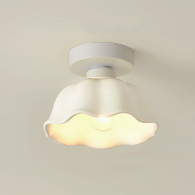 Modern Minimalist Round Flower Iron Ceramic 1-Light Semi-Flush Mount Ceiling Light For Hallway