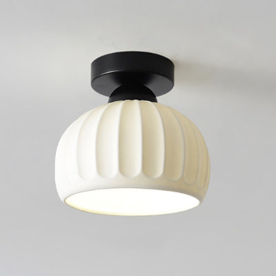 Modern Minimalist Round Flower Iron Ceramic 1-Light Semi-Flush Mount Ceiling Light For Hallway