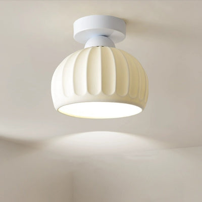 Modern Minimalist Round Flower Iron Ceramic 1-Light Semi-Flush Mount Ceiling Light For Hallway