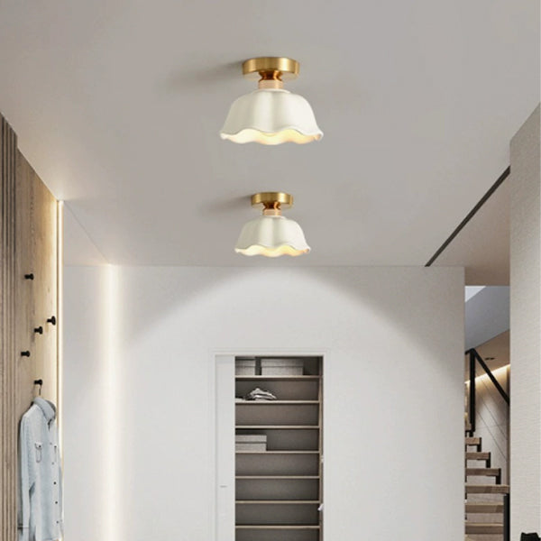 Modern Minimalist Round Flower Iron Ceramic 1-Light Semi-Flush Mount Ceiling Light For Hallway