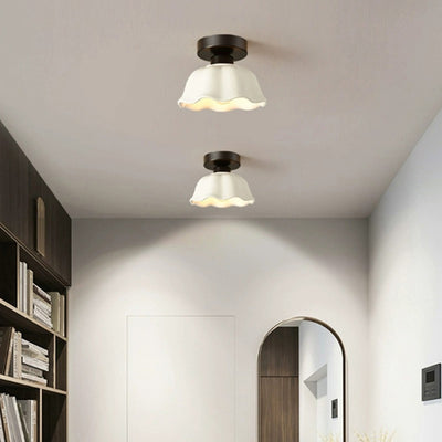 Modern Minimalist Round Flower Iron Ceramic 1-Light Semi-Flush Mount Ceiling Light For Hallway